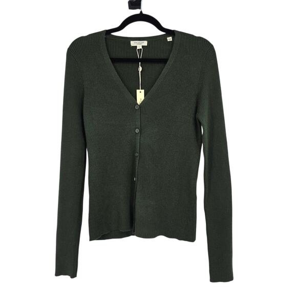 Max Studio Sweaters - NWT Max Studio Dark Green Fine Rib Knit Lightweight V-Neck Cardigan Size Large